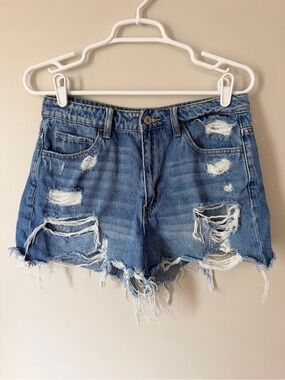 Altar'd State Distressed Blue Denim Cutoff Shorts